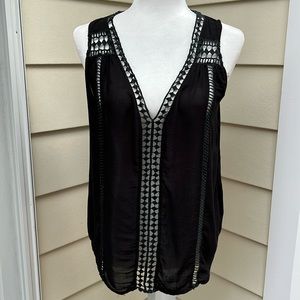 Love Stitch Loose Fitting Tank Top with Details and Cutouts Boho Chic